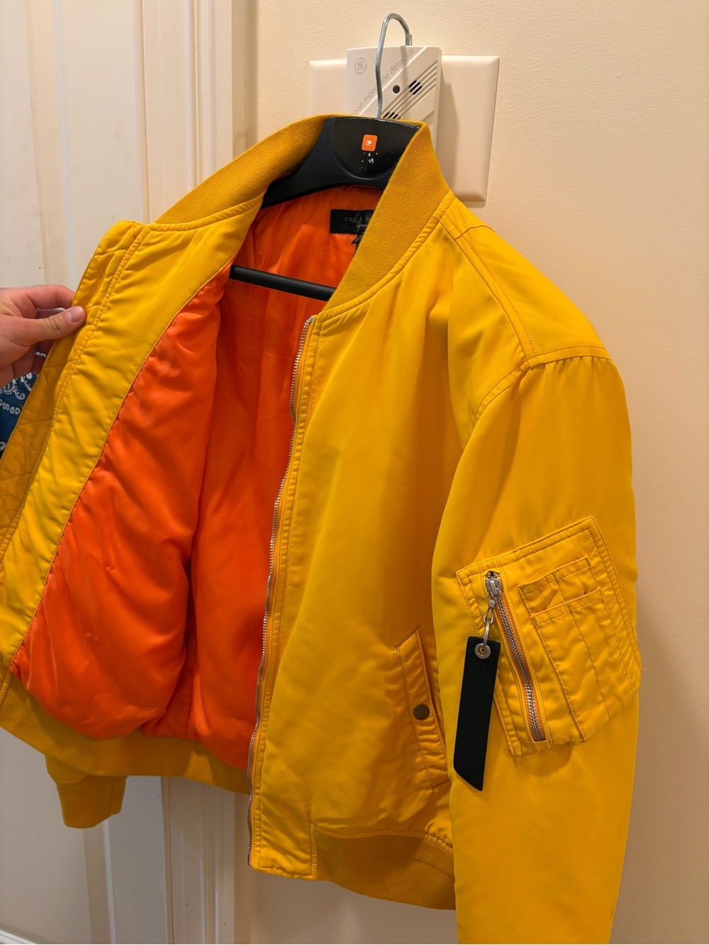 rag & bone Yellow Bomber Jacket with Orange Lining